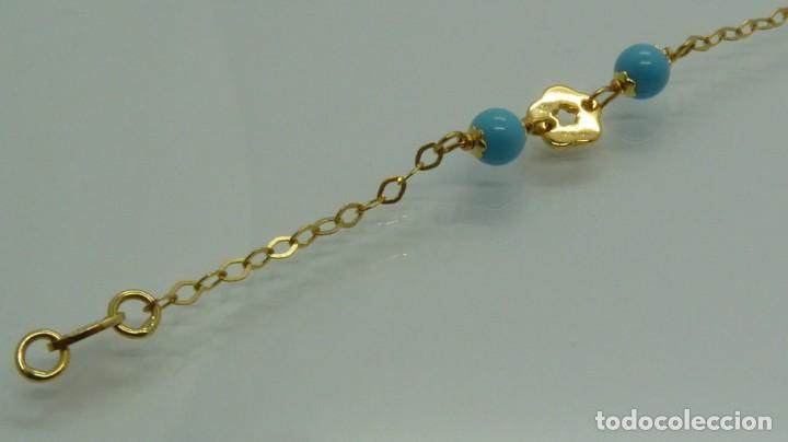 Joyeria: PULSERA BOLAS TURQUESA EN ORO DE 18 KLTS (750MM) - Foto 3