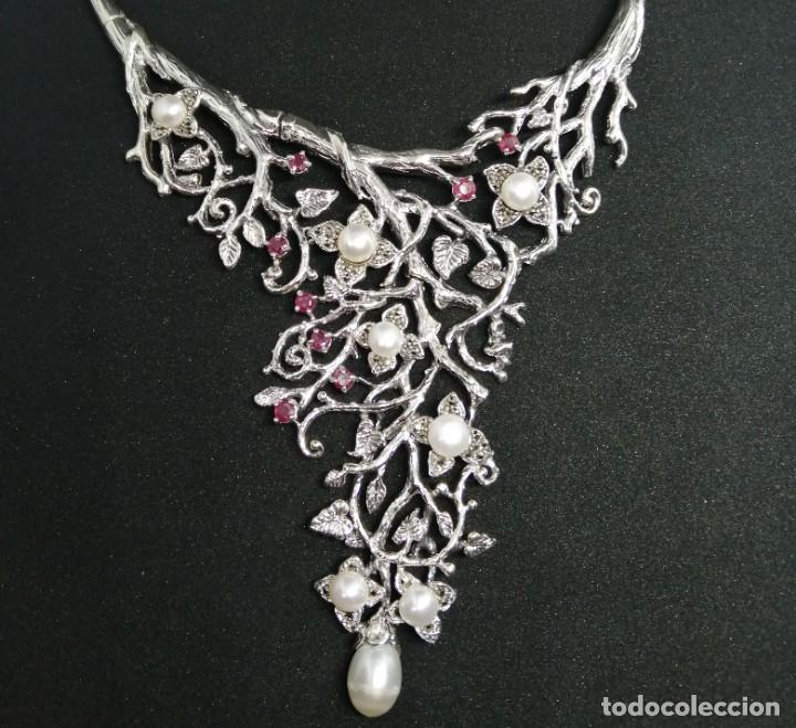 Joyeria: Gargantilla de Perlas Naturales, Rub&iacute;es y Plata - Foto 1