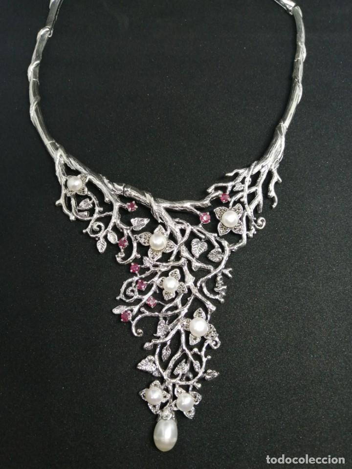 Joyeria: Gargantilla de Perlas Naturales, Rub&iacute;es y Plata - Foto 2