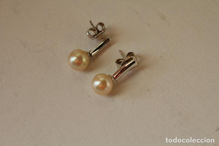 Joyeria: pendientes de tubos plata 925 con perla - Foto 2