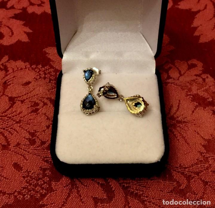Joyeria: PENDIENTES CHAPADOS EN ORO BLANCO CON CUARZOS ZAFIRO. - Foto 3