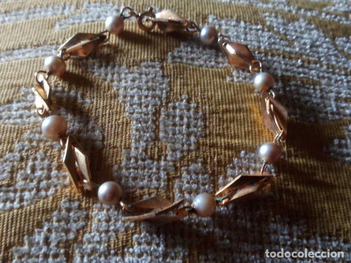 Joyeria: ~~~~ ANTIGUA PULSERA CHAPADA CON PERLITAS,MIDE 19 CM. ~~~~ - Foto 4