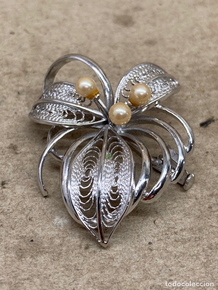 Joyeria: Precioso broche de plata rodiada y perlas /B131 - Foto 1