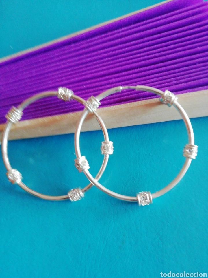 Jewelry: PENDIENTES AROS DE PLATA DE LEY CON PUNTAS DE CIRCONIO. ESPECTACULARES