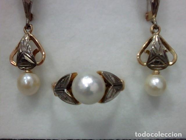 Joyeria: juego de pendientes y anillo oro 14kts y perlas - Foto 7