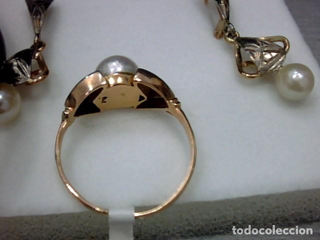 Joyeria: juego de pendientes y anillo oro 14kts y perlas - Foto 8
