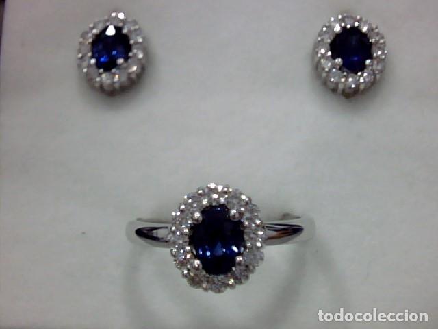 Joyeria: juego de pendientes y anillo oro 18 kts y zafiros