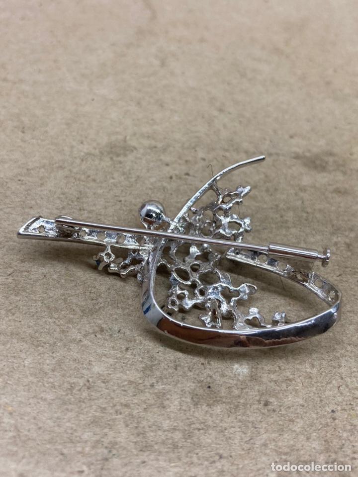 Joyeria: Broche de plata rodiada con perla y zafiros /b42 - Foto 2