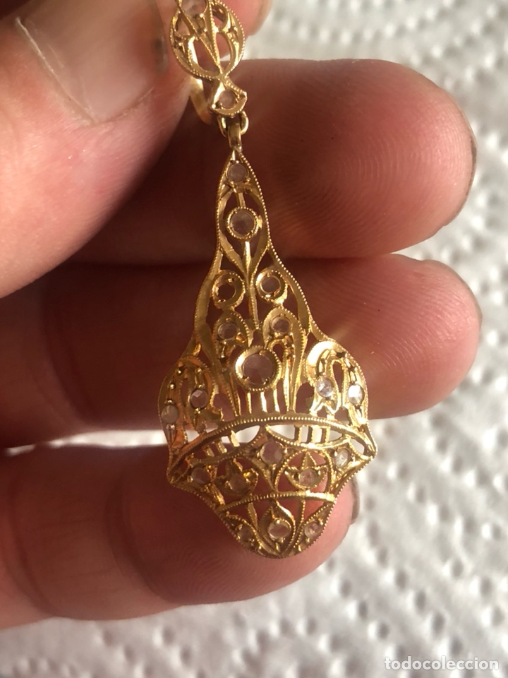 Joyeria: Preciosos pendientes oro de 18 klts y diamantes talla antigua - Foto 2 - 211658519