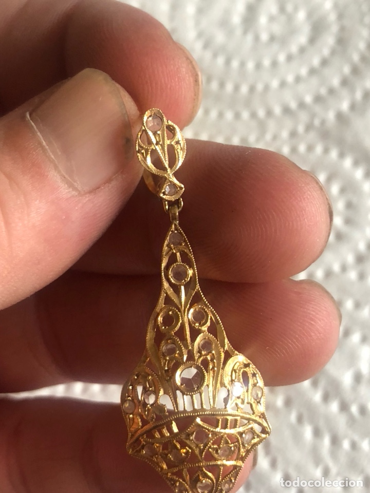 Joyeria: Preciosos pendientes oro de 18 klts y diamantes talla antigua - Foto 3 - 211658519