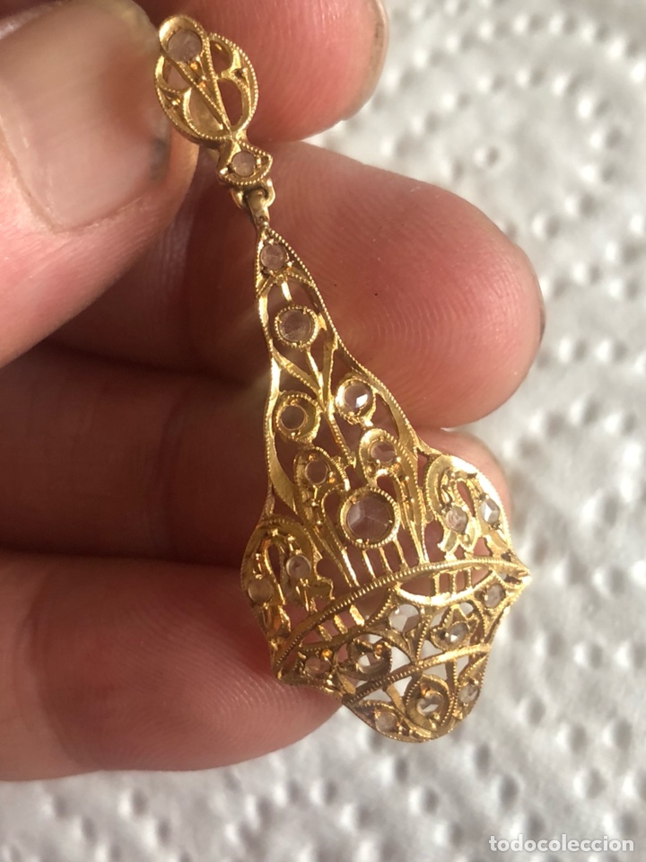 Joyeria: Preciosos pendientes oro de 18 klts y diamantes talla antigua - Foto 5 - 211658519