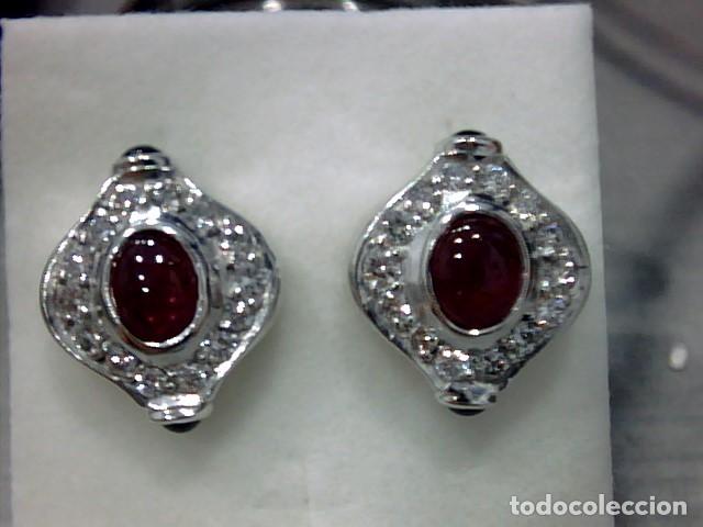 Joyeria: pendientes oro blanco 18 kts con rubis y diamantes - Foto 1