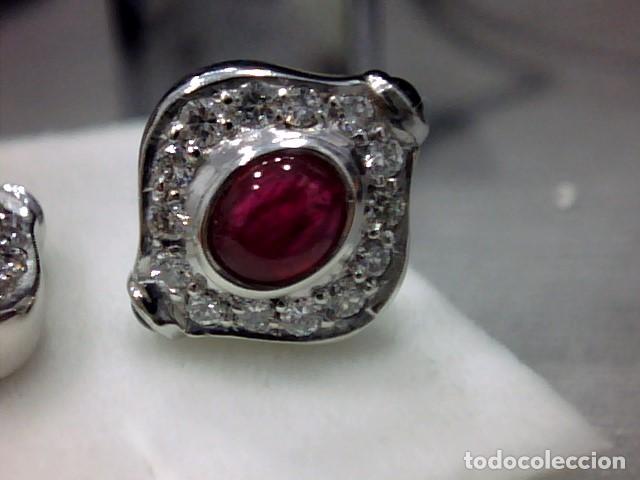 Joyeria: pendientes oro blanco 18 kts con rubis y diamantes - Foto 2