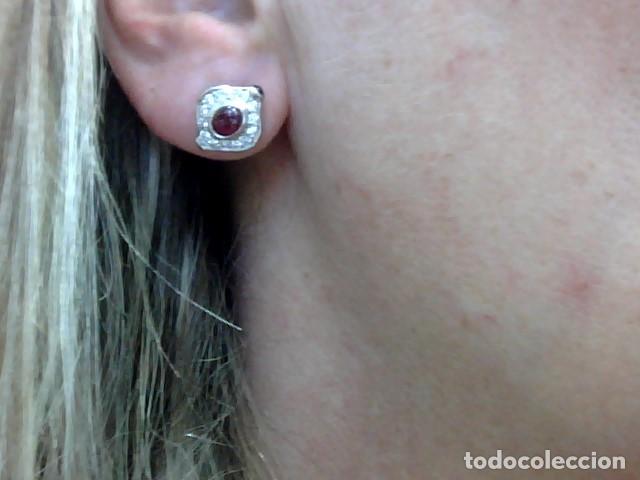 Joyeria: pendientes oro blanco 18 kts con rubis y diamantes - Foto 3