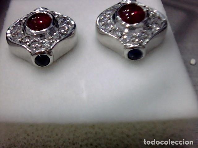 Joyeria: pendientes oro blanco 18 kts con rubis y diamantes - Foto 4