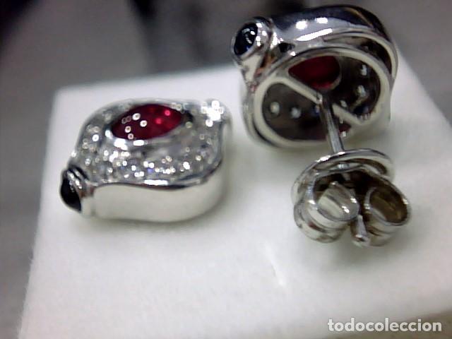 Joyeria: pendientes oro blanco 18 kts con rubis y diamantes - Foto 5