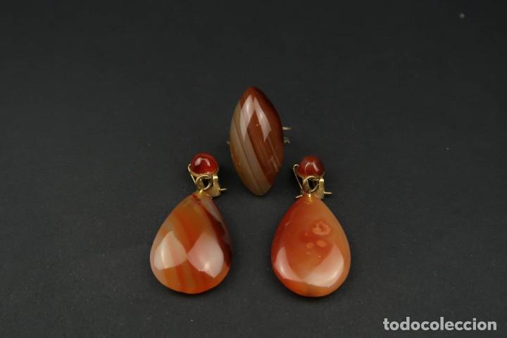 Joyeria: Antiguo Conjunto Anillo y Pendientes de Agata - Foto 1