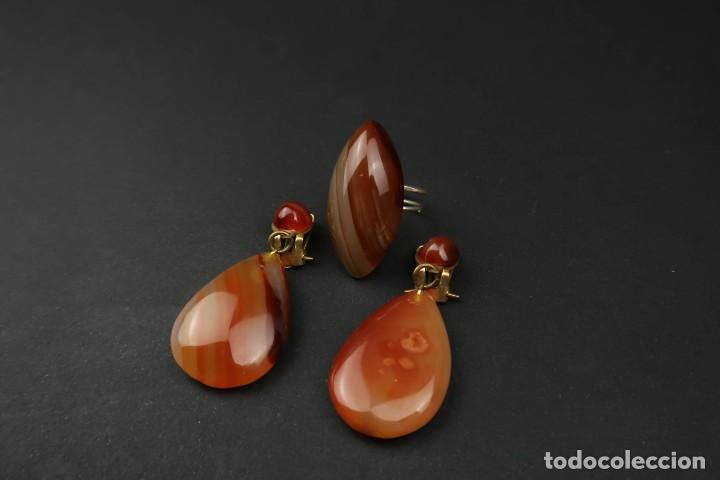 Joyeria: Antiguo Conjunto Anillo y Pendientes de Agata - Foto 2