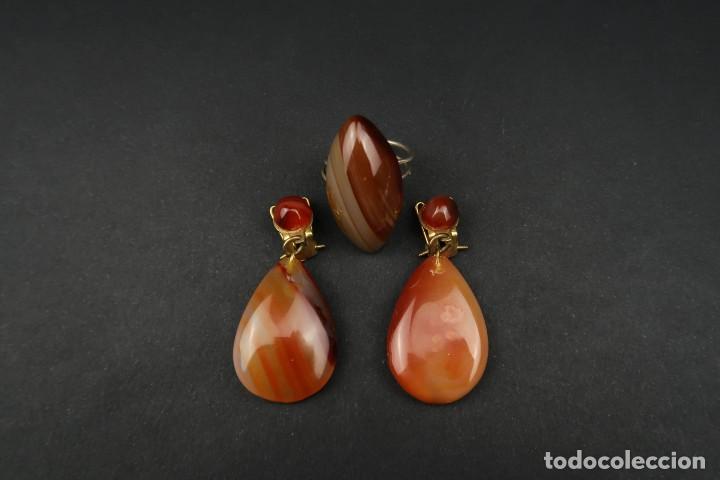 Joyeria: Antiguo Conjunto Anillo y Pendientes de Agata - Foto 3