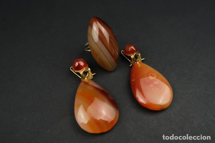 Joyeria: Antiguo Conjunto Anillo y Pendientes de Agata - Foto 4