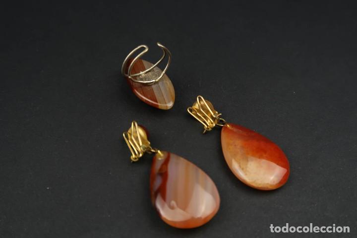 Joyeria: Antiguo Conjunto Anillo y Pendientes de Agata - Foto 6