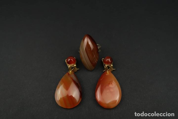 Joyeria: Antiguo Conjunto Anillo y Pendientes de Agata - Foto 10