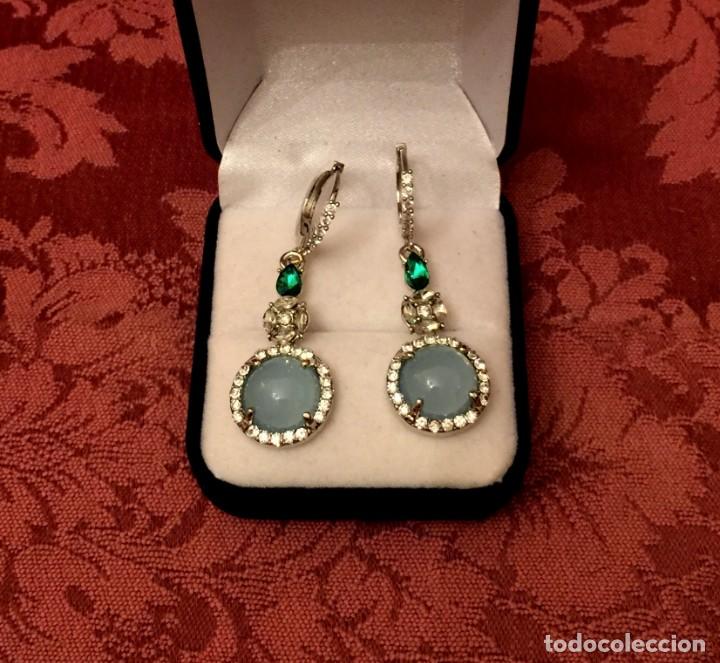 Joyeria: PENDIENTES LARGOS CHAPADOS ORO BLANCO OPALITAS Y CUARZOS. - Foto 1