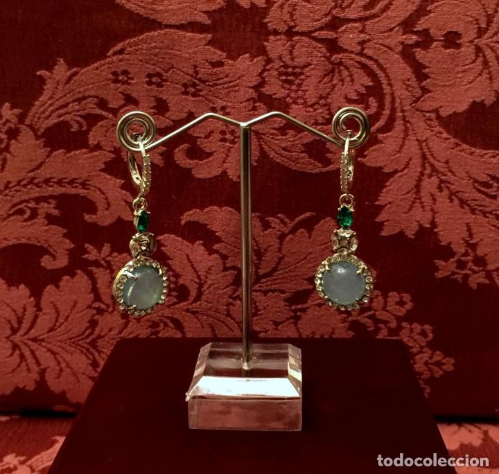 Joyeria: PENDIENTES LARGOS CHAPADOS ORO BLANCO OPALITAS Y CUARZOS. - Foto 2