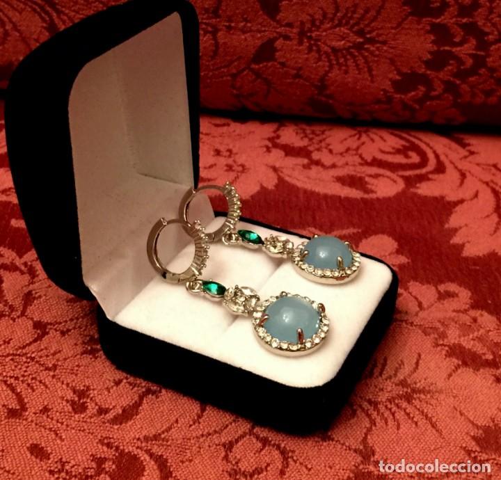 Joyeria: PENDIENTES LARGOS CHAPADOS ORO BLANCO OPALITAS Y CUARZOS. - Foto 3