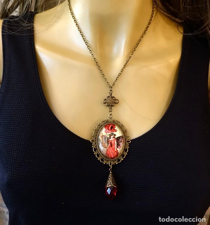 Joyeria: COLLAR CON GRAN C&Uacute;PULA DE CRISTAL CON NINFA DEL BOSQUE EN ROJO - Foto 1