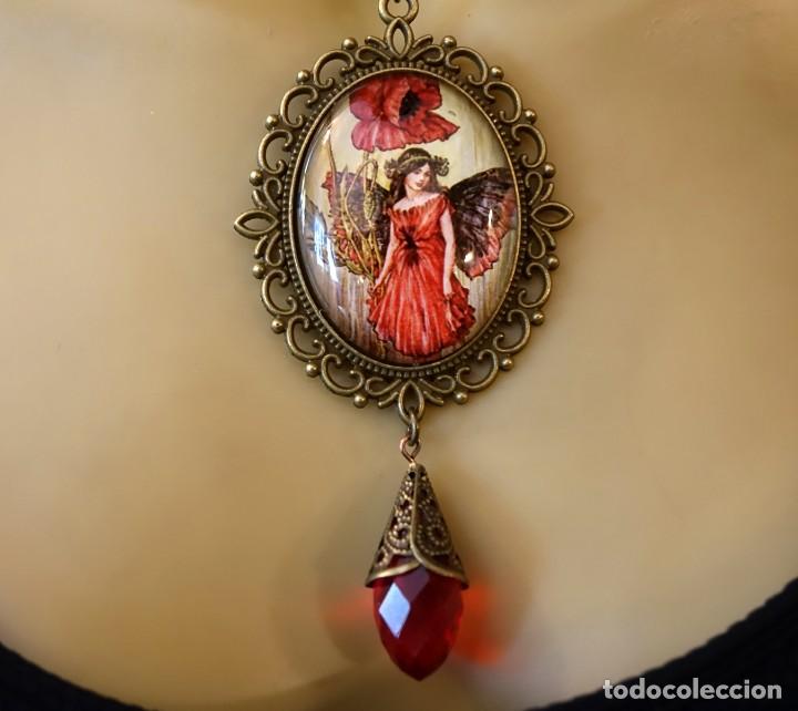 Joyeria: COLLAR CON GRAN C&Uacute;PULA DE CRISTAL CON NINFA DEL BOSQUE EN ROJO - Foto 4