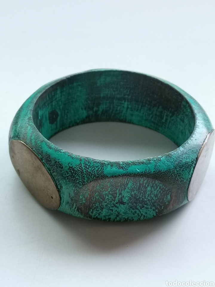 Joyeria: Pulsera brazalete de madera azul verde turquesa. De Mango - Foto 3