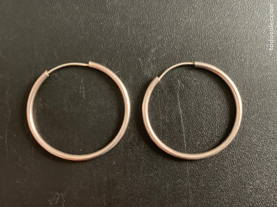 Joyeria: Pareja de pendientes de plata de Ley, en forma de aros - Foto 2