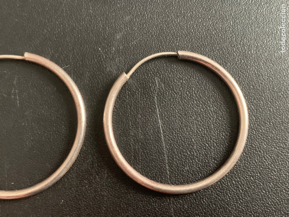 Joyeria: Pareja de pendientes de plata de Ley, en forma de aros - Foto 4