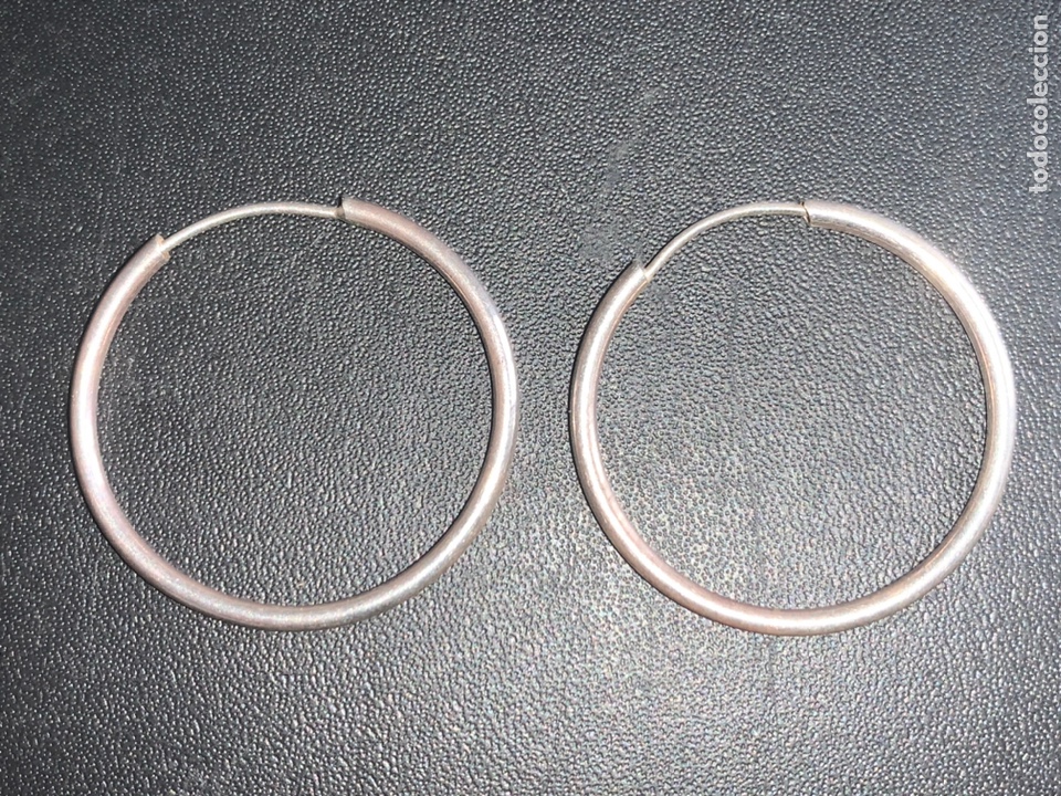 Joyeria: Pareja de pendientes de plata de Ley, en forma de aros - Foto 1