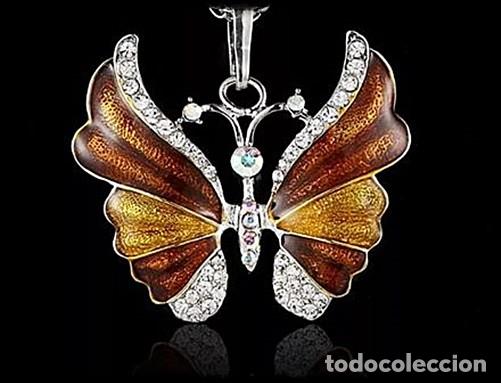 Joyeria: PRECIOSO COLLAR CON COLGANTE MARIPOSA BA&Ntilde;ADO EN PLATA, ESMALTADA EN MARRON Y CRISTAL AUSTRIACO.
