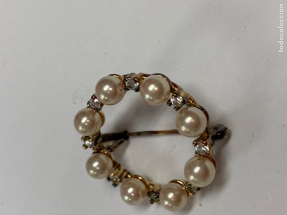 Joyeria: Broche de plata chapado en oro con perlas y circ&oacute;nitas /B152 - Foto 2