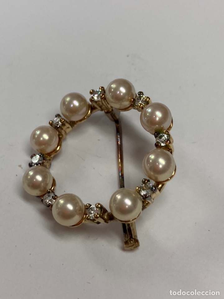Joyeria: Broche de plata chapado en oro con perlas y circ&oacute;nitas /B152 - Foto 3