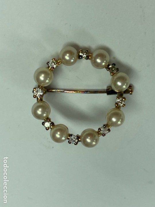 Joyeria: Broche de plata chapado en oro con perlas y circ&oacute;nitas /B152 - Foto 1