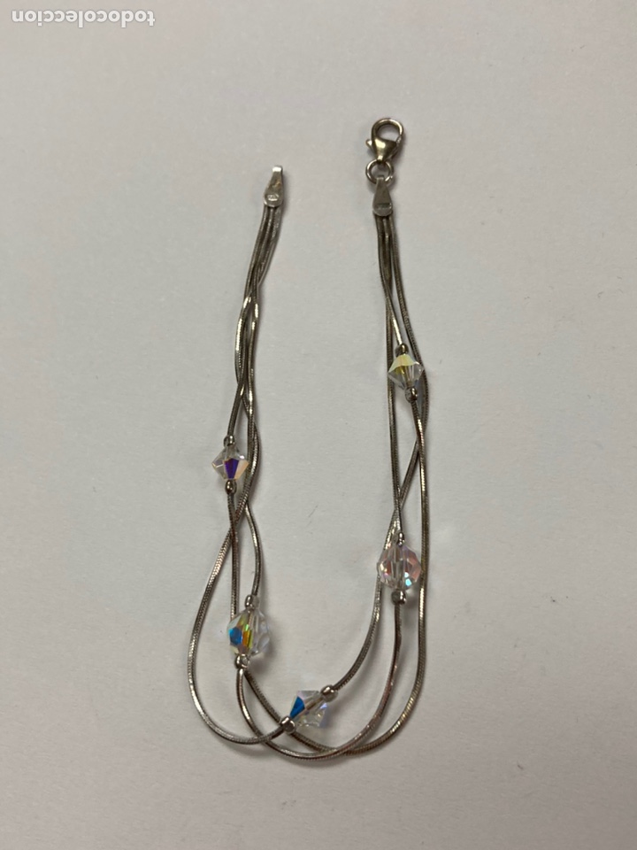 Joyeria: Pulsera de plata rodiada triple cadena con cristal - Foto 2