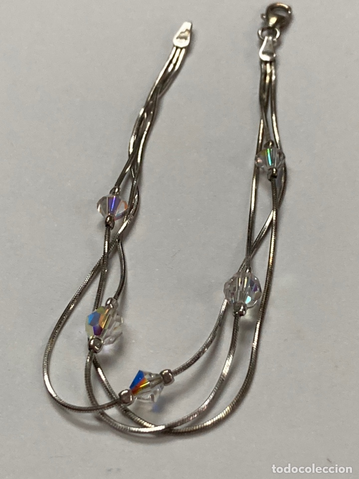 Joyeria: Pulsera de plata rodiada triple cadena con cristal - Foto 1