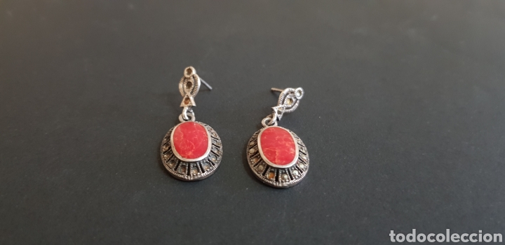 Joyeria: #569 PENDIENTES GEMAS ROJA Y PLATA - Foto 2
