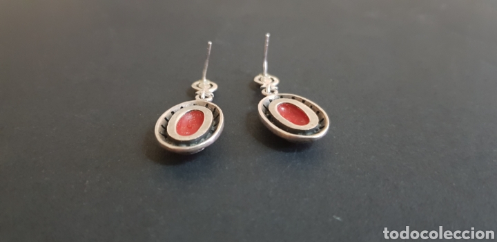 Joyeria: #569 PENDIENTES GEMAS ROJA Y PLATA - Foto 1