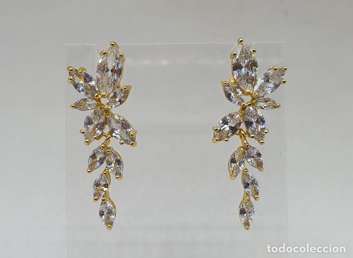 Joyeria: Magníficos pendientes de lujo para novia chapados en oro amarillo de 18k y circonitas talla marqués