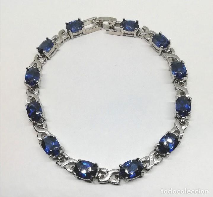 Joyeria: Pulsera plata y circonitas azules 18 cms. - Foto 1