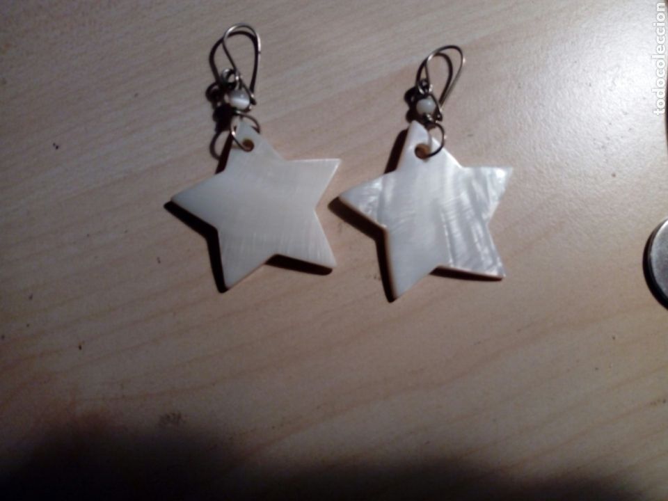 Joyeria: Pareja de pendientes de nacar. Madre perla - estrellas - Foto 1