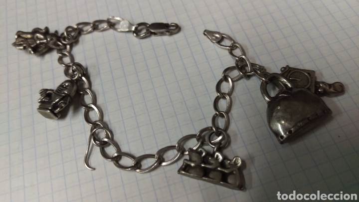 Joyeria: ANTIGUA PULSERA DE PLATA CON ABALORIOS. - Foto 1
