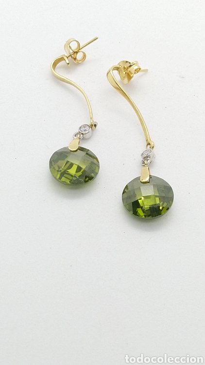 Joyeria: Pendientes olivinas en oro 18 kts. 6,10grms.