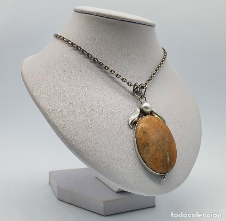 Joyeria: Gran medallón antiguo en plata de ley, perla incrustada y cabujon de ágata toffe auténtica . - Foto 4 - 223694856