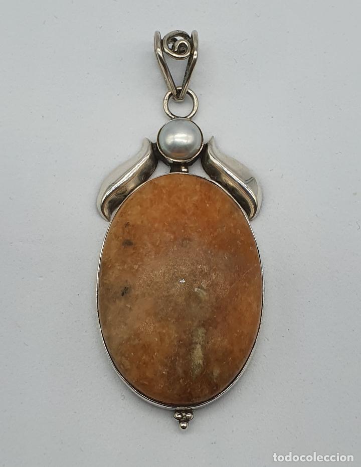 Joyeria: Gran medallón antiguo en plata de ley, perla incrustada y cabujon de ágata toffe auténtica . - Foto 6 - 223694856